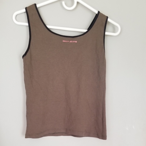 DKNY Brown Tank Top with Pink Kiss Logo and Black Trim - Picture 4 of 6